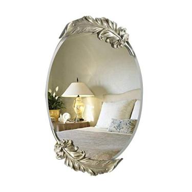 Imagem de Espelho de vestir para pendurar na parede espelho grande moldura oval dourada grande espelho de parede moderno estilo pastoral espelhos de maquiagem chique como corredor espelho de beleza de banheiro