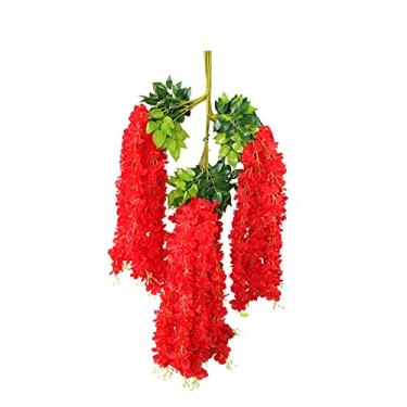 Imagem de Yalych Wisteria Silk 114 cm Peças de flores artificiais espessas (Cor: Vermelho, Tamanho: Tamanho único)