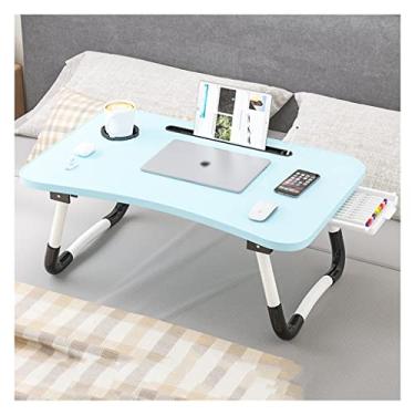 Imagem de Mesa de cama dobrável moderna para laptop, arco confortável/compartimento para cartão/suporte de copo/gaveta mesa de bandeja de cama portátil, sofá de cama comendo escrever (azul 59,9 cm)