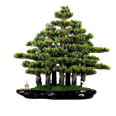 Imagem de Bonsai artificial, pinheiro, bonsai, simulação de pinheiro e cipreste, musgo falso em vaso, plantas de mesa artificiais, decoração de mesa para uso interno, escritório, árvore de simulação (latão)