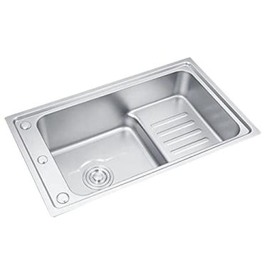 Imagem de Pias de barra quadradas de aço inoxidável de tigela dupla com escorredor e bacia na bacia design de absorção de som pias de bar para melhoria da casa