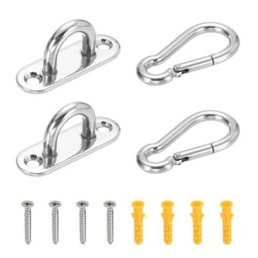 Imagem de PATIKIL Ganchos de teto de aço inoxidável M5, placa de olho, conjunto de 2 ganchos elípticos pesados para ferragens marítimas com parafusos para redes, cadeiras suspensas, balanços, prata