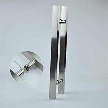 Imagem de Maçaneta de porta de vidro Push-Pull de aço inoxidável 304 de madeira grossa maçaneta de porta de celeiro escovado tubo quadrado ferragens, 8 tamanhos (500 × 300 mm)