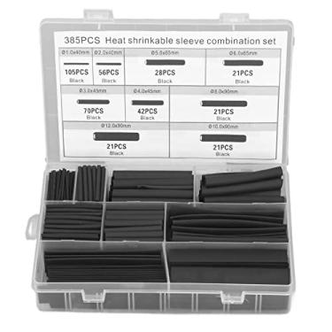 Imagem de Kit de tubulação termorretrátil 385 unidades, tubo de isolamento elétrico retardador de chamas, conjunto de envoltório de fio, vedação retrátil rápida para reparo de cabo de