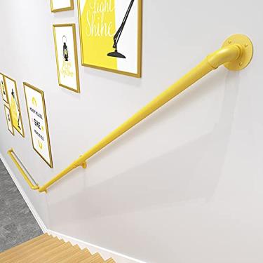 Imagem de Corrimão de escada - kit completo, corrimão de tubo amarelo industrial de escada com suporte de montagem na parede, casa contra a parede, grades internas e externas para idosos (tamanho: 300 cm)