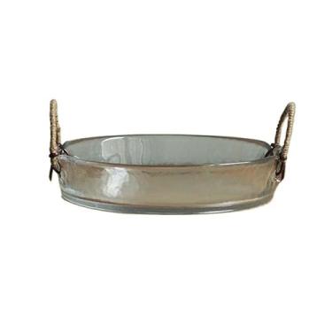 Imagem de CYYHGD Prato de frutas com corda de cânhamo de orelha dupla, bandeja de vidro martelado portátil para legumes e frutas, sala de estar, casa, lanche de frutas, bandeja de frutas, cesta