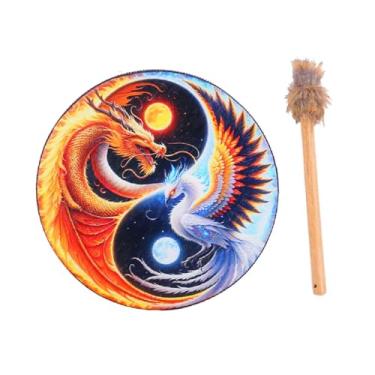 Imagem de Fxzqgnh Tambor Xamânico com Baquetas para Jogos, Festivais, Adultos, Música, Acessórios úteis para Iniciantes, Portátil, Dragão E Fênix