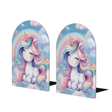 Imagem de Happy Cute Unicorn Grande Suporte de Livros Decorativo de Madeira Antiderrapante Resistente Terminais de Livros para Escritório, Biblioteca de Escritório em Casa, Escola, Estudo, Decoração, Divisórias
