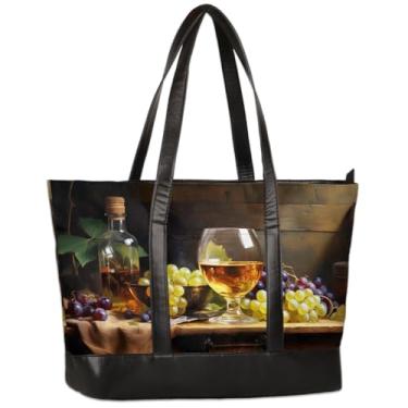 Imagem de Bolsa feminina de lona para laptop para vinho, uvas, frutas, 15,6 polegadas, grande capacidade, bolsa de ombro leve e casual para negócios, escritório, trabalho, viagem, escola, faculdade, fim de
