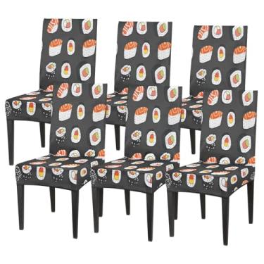 Imagem de hongjinglin Conjunto de 6 capas elásticas para cadeira de sala de jantar, capa protetora de assento de comida, sushi, fofa, removível, lavável, para cozinha, casa, hotel, banquete, festa de casamento