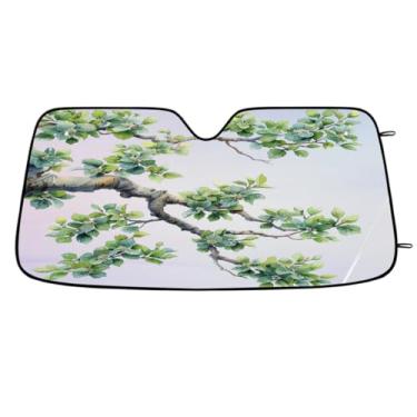 Imagem de Para-brisa dianteiro do carro, para-sol, planta, árvore, verde, dobrável, leve, janela, para-sol, proteção contra para-brisa, bloqueia o verão, raios UV, mantém o carro fresco, viseira de para-brisa