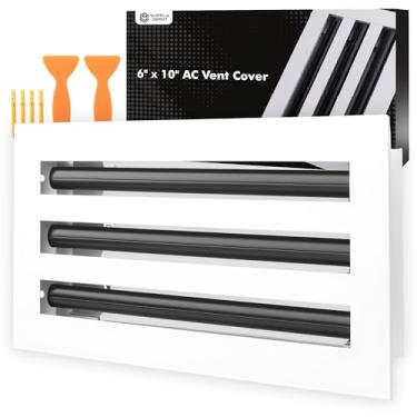Imagem de SUPPLYDEPOT Capa de ventilação AC moderna 10x6 fluxo de ar ajustável, difusor de slot linear padrão de alumínio, grade de registro de aquecimento e resfriamento para teto, paredes e pisos, âncoras e