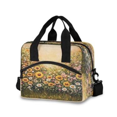 Imagem de Blueangle Lancheira isolada com estampa caprichosa de girassóis de jardim, alça de ombro removível e alça - lancheira reutilizável para homens e mulheres (540)