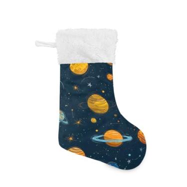 Imagem de Blueangle Pacote com 2 meias de Natal com desenho animado de 43 cm do sistema solar planetas para decorações de festas de fim de ano, porta-presentes e meias (66)