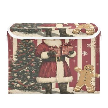 Imagem de SEHANY Cestas de armazenamento de Papai Noel de Natal com tampas, organizador de caixas de armazenamento de tecido para armário de roupas, cobertor de escritório, berçário, 42 x 32 x 30 cm
