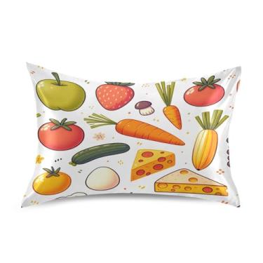 Imagem de Blueangle Fronha de cetim de vegetais coloridos para cabelo e pele, fronha de seda, tamanho padrão (51 x 66 cm) - Capas de almofada de cetim refrescantes com fecho de envelope (666)