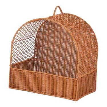 Imagem de IEUDNS Cama de gato de imitação de vime, casa para gatos com almofada, cama confortável para gatinhos, gatos pequenos, cachorros pequenos, filhotes dormindo, Marrom