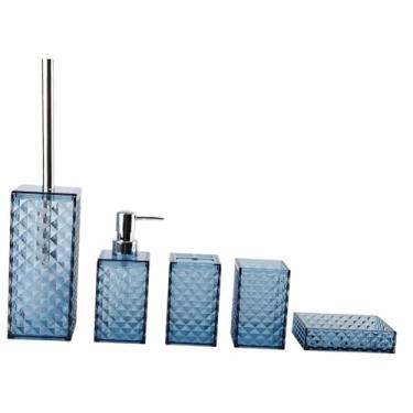 Imagem de ＫＬＫＣＭＳ Conjunto de 5 peças de acessórios para banheiro: porta-escova de dentes, prático, copo para enxaguante bucal, escova sanitária, saboneteira e, Azul Escuro