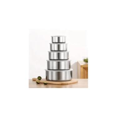 Imagem de Conjunto de Potes em Aço Inox com Tampas de Silicone, 5 Peças, 250ml a 1250ml, Moderno, Durável