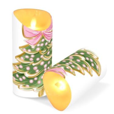 Imagem de Blueangle Pacote com 2 velas de árvore de Natal rosa sem chama com controle remoto e temporizador, velas LED cintilantes (7,6 cm x 15 cm) para decoração de casa, casamento, acampamento (831)