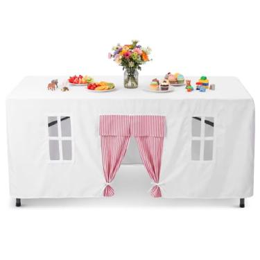 Imagem de Oudain Toalha de mesa grande de 3 m x 2,3 m de casinha de brinquedo, capa de barraca, casa de brinquedo para ambientes internos e externos, acessório para festa de aniversário, playground (cores