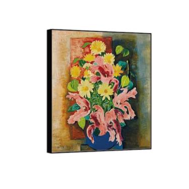 Imagem de Pintura de arte de parede de flores - imagem de decoração vintage - buquê de flores - impressões em tela de moldura preta para sala de estar 30 x 35 cm 12 x 13 polegadas