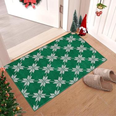 Imagem de GarveeHome Tapete de Natal, 5 x 7 cm, lavável à máquina, tapete de entrada, xadrez, verde, para ambientes internos, tapetes pequenos, para quarto, cozinha, banheiro