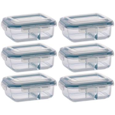 Imagem de Kit 6 Pote Vidro Retangular Divisória Tampa Hermética 640ml - QUALITY 