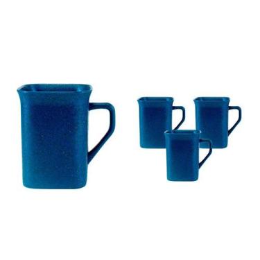 Imagem de Kit 4 Canecas Quadrada Fibra Madeira Azul 250Ml - Bb Store