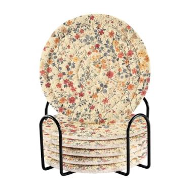 Imagem de Qilmy Conjunto de 6 peças de porta-copos de flores bonitas ou porta-copos de bar para bebidas, porta-copos de fazenda ou porta-copos de mesa rústicos, porta-copos modernos de algodão para o Natal1427