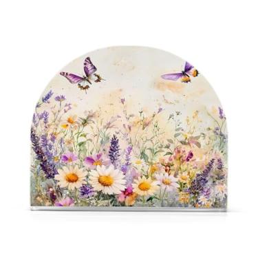 Imagem de Qilmy Porta-guardanapos para mesas de primavera flores silvestres e borboletas – Porta-guardanapos para cozinha, porta-guardanapos de mesa, porta-guardanapos de coquetel, porta-guardanapos de papel287