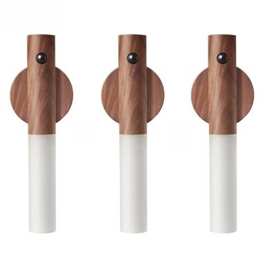 Imagem de Luminaria Luz Led Recarregável Sensor de Movimento Arandela de Madeira Minimalista Para Mesa Parede, Design Minimalista para Parede, Mesa, Corredor e Luz Noturna(3 PÇ ESCURO)