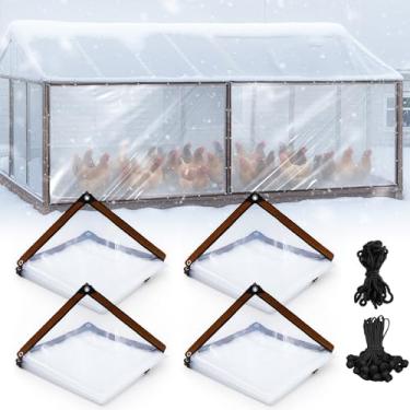 Imagem de VitalCozy 4 peças de capa para galinheiro 2,4 x 1,2 m à prova d'água lona transparente de vinil PVC resistente acessórios de galinheiro para inverno ao ar livre com 50 peças de cordões elásticos de