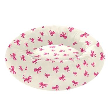 Imagem de SEHANY Cama fofa para cachorro rosquinha com laço rosa removível e lavável, pequena cama redonda para gatos, cama fofa super macia para animais de estimação com fundo antiderrapante para cães pequenos