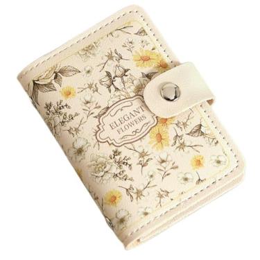 Imagem de Carteira feminina porta-cartões de crédito, carteira floral, pintura a óleo, porta-cartões, compartimentos para vários cartões, grande capacidade para armazenar cartões, Amarelo, Minimalista