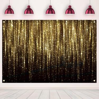 Imagem de 1,8 x 1,5 m preto e dourado com glitter, bokeh, fundo fotográfico, flash, pano de fundo para fotos para chá de bebê, recém-nascidos, aniversário, feliz ano novo, banner, decoração, material de