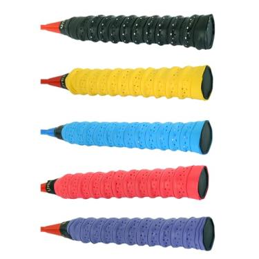 Imagem de Pacote com 5 Overgrip perfurado antiderrapante - Fita de aderência de raquete de badminton de tênis super absorvente, melhor absorção e controle de suor (várias cores)