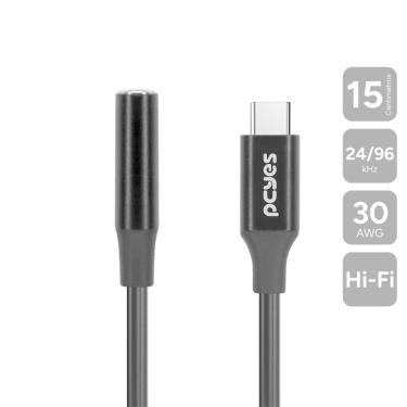 Imagem de Cabo USB-C para P3 Fêmea - Preto - 15CM - P3UCP-15P