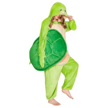 Imagem de OLAOLA Macacões de tartaruga para adultos com capuz, com bolsos, roupa de dormir de flanela macia, unissex, pijamas de uma peça para presentes de cosplay