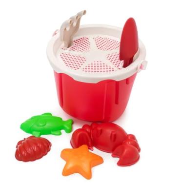 Imagem de Kit Baldinho de Praia 7 peças Diversão e Criatividade na Areia com Castelinho e Acessórios Coloridos (Vermelho)