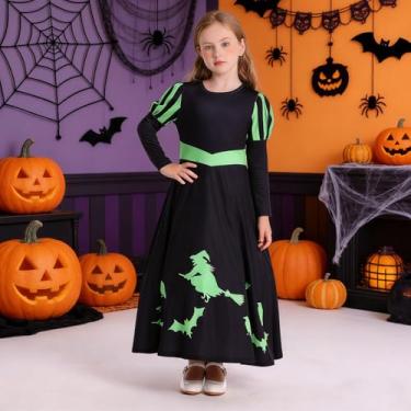 Imagem de Vestido de princesa de Halloween para meninas, rosa, preto, bruxa, vestido chique de manga comprida para crianças, Preto, 5-6 Anos
