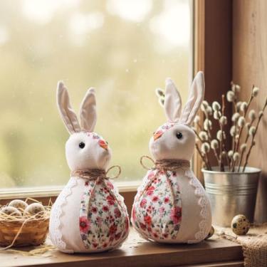 Imagem de PullCrease Easter Bunny Decorations Set of 2 Home Decor Spring Rabbit Doll Cute Bunny Table Centerpiece Rustic Tiered Tray Farmhouse Decor for Gifts Vintage Farmhouse Indoor Art, Natural Fabric Color