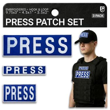 Imagem de Bluyellow Pacote com 3 adesivos bordados de imprensa para colete de imprensa colete de armadura corporal colete tático capacete militar crachá azul 8 x 25 cm 2,5 x 11,4 cm 5 x 9 cm