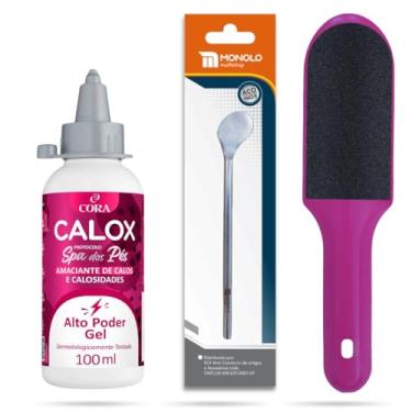 Imagem de Kit Amaciante removedor Calos + Espátula Bisturi + Lixa SPA Pés Podóloga Pedicure Gel Cora Calox MONOLO MULTISHOP (Sortido, Único)