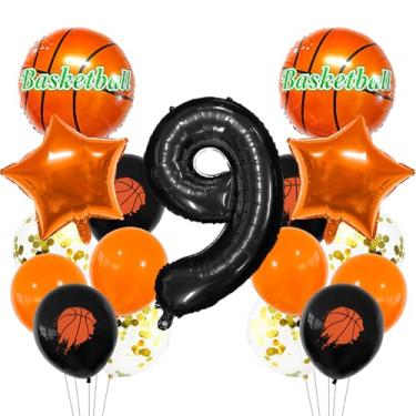Imagem de Balão esportivo preto 9 anos, decoração esportiva de 9º aniversário, troféu de basquete 9 balões, decoração de festa de 9º aniversário de basquete, perfeito para festas temáticas, kits de balões de