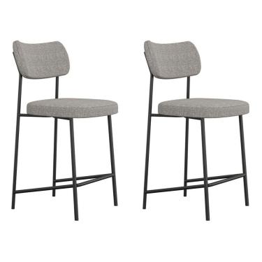 Imagem de Kit 02 Banquetas Médias Para Cozinha Lila Estofada Com Encosto Linho Cinza - Desk Design