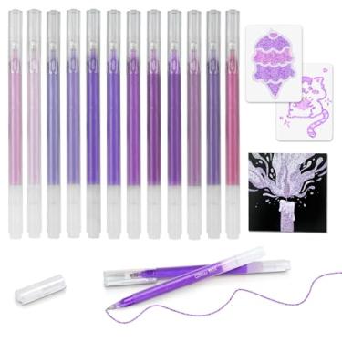 Imagem de CAISEXILE Conjunto de 12 canetas de gel com glitter roxo, ponta fina de 1,0 mm para papel preto e papel branco, canetas de grande capacidade para diário, livros de colorir para adultos, desenho