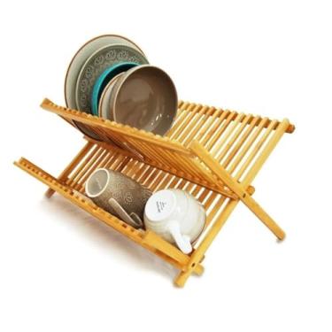 Imagem de Escorredor de Pratos em Bambu Dobrável, Suporte para Louças e Utensílios de Cozinha
