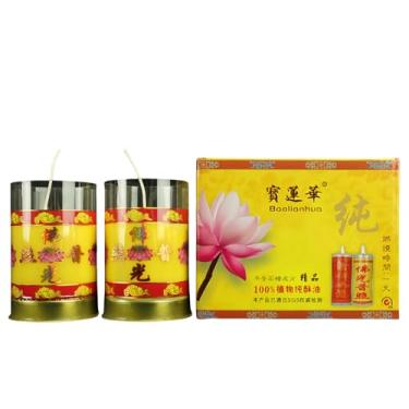 Imagem de All Souls' Day Candles Plant Ghee - Conjunto memorial à prova de vento com base de metal e isqueiro longo (amarelo/vermelho, queimadura sem fumaça) (1 dia, amarelo)