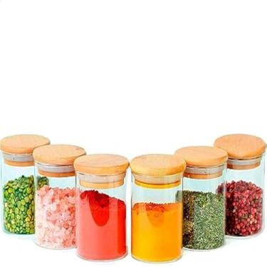 Imagem de Pote transparente para mantimentos com tampa de bambu, ideal para cozinha, pequeno
